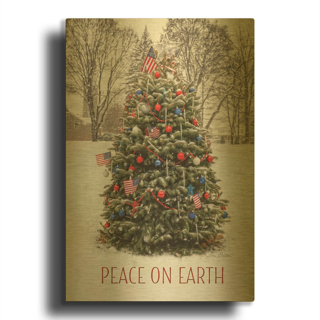 'Peace on Earth Tree' By Lori Deiter Gold Metal Wall Art