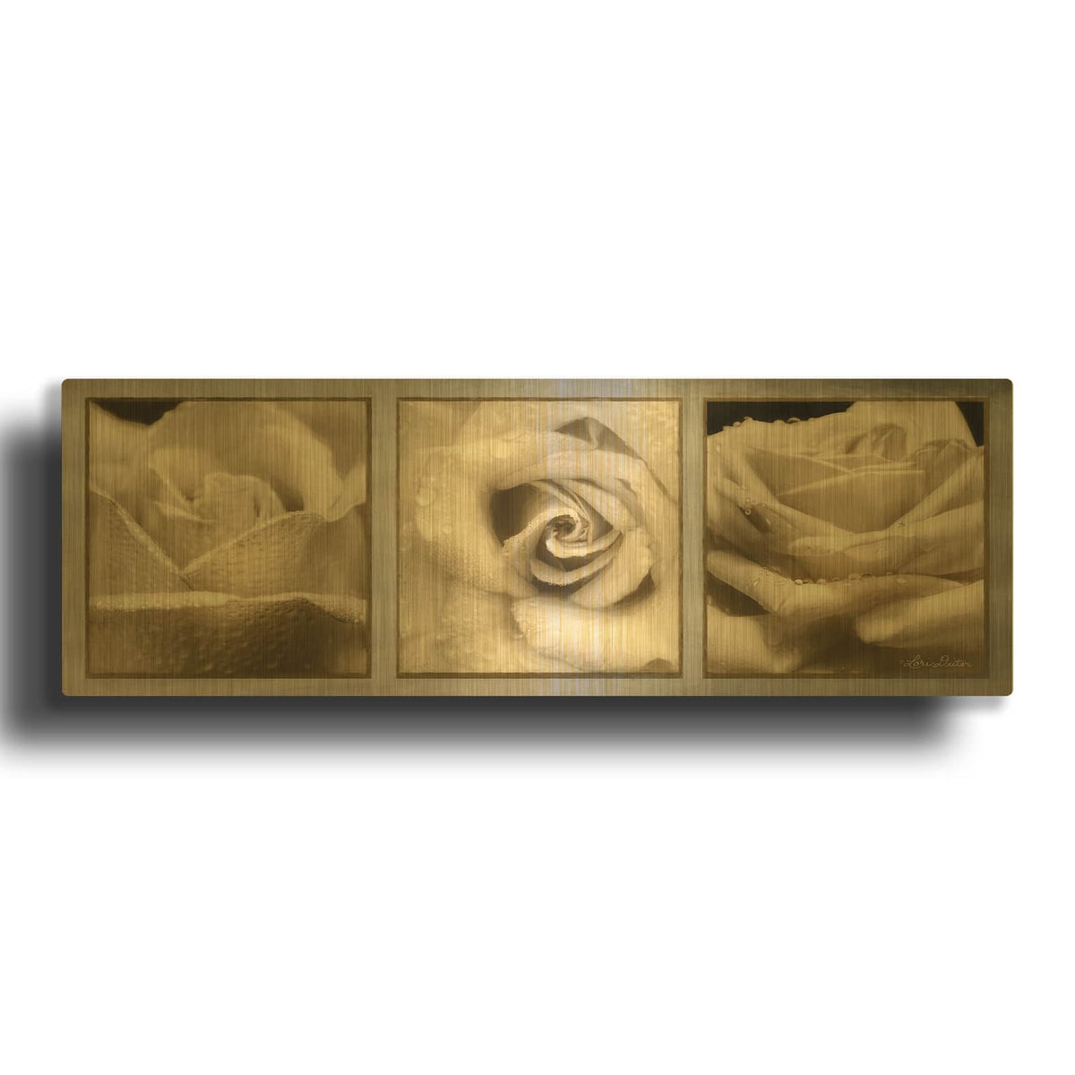 'Rose Trio' By Lori Deiter Gold Metal Wall Art