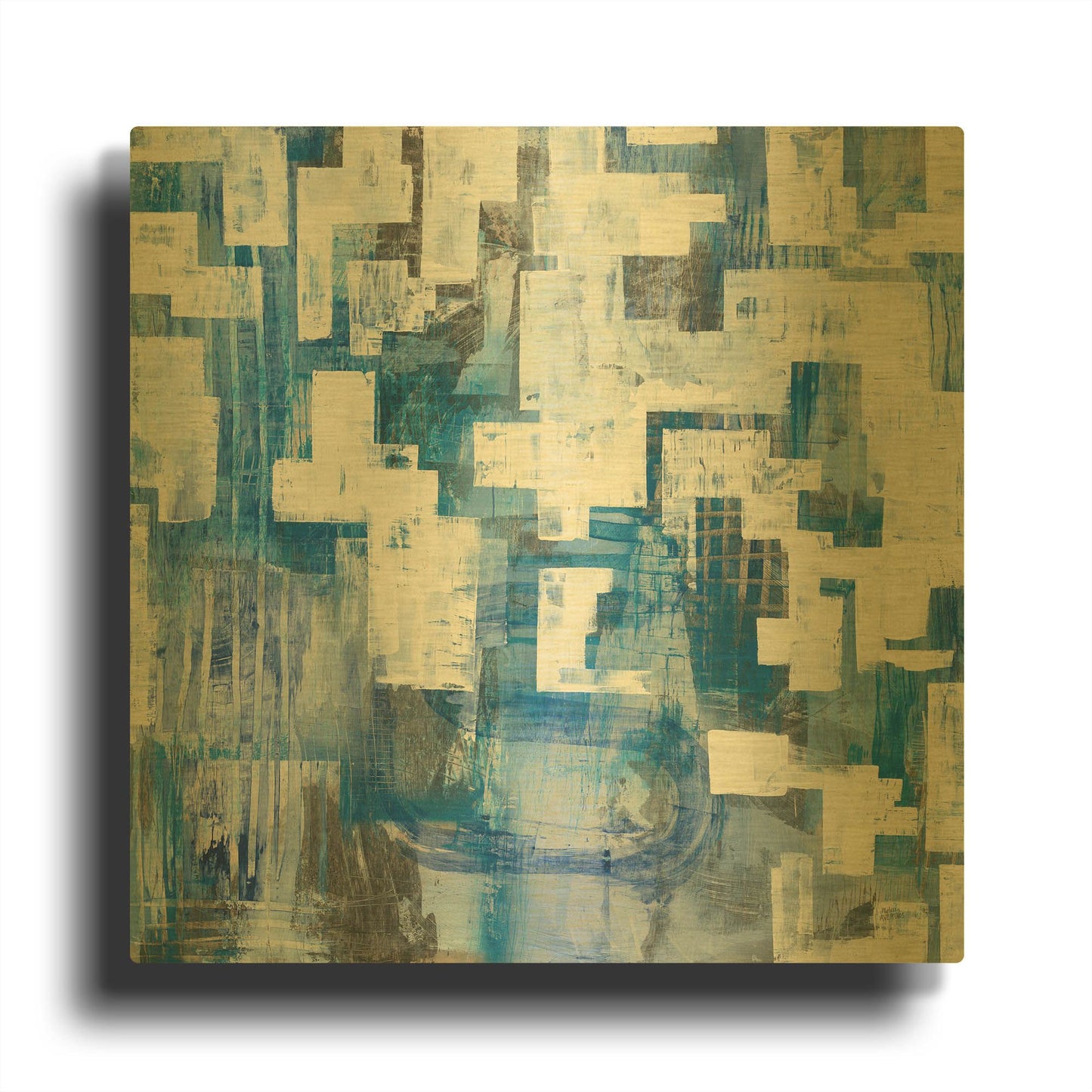 'In Blue A Maze' By Melissa Averinos Gold Metal Wall Art