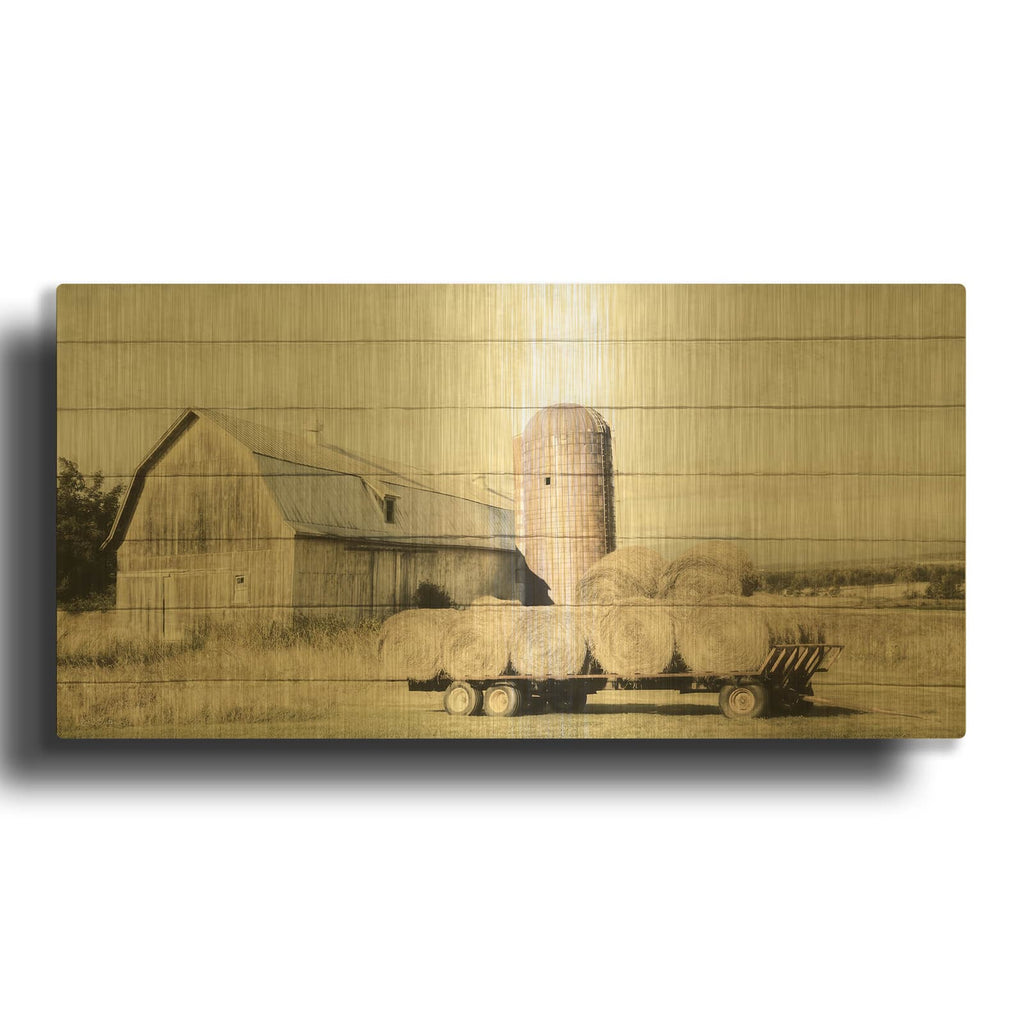'Wagon of Hay' By Lori Deiter Gold Metal Wall Art