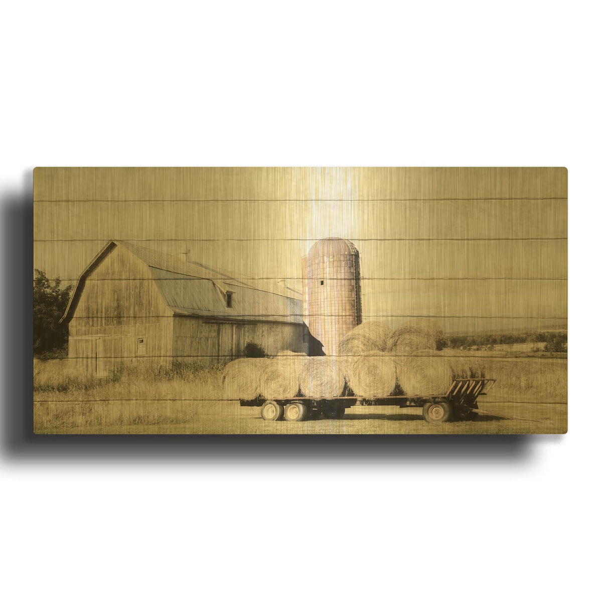 'Wagon of Hay' By Lori Deiter Gold Metal Wall Art