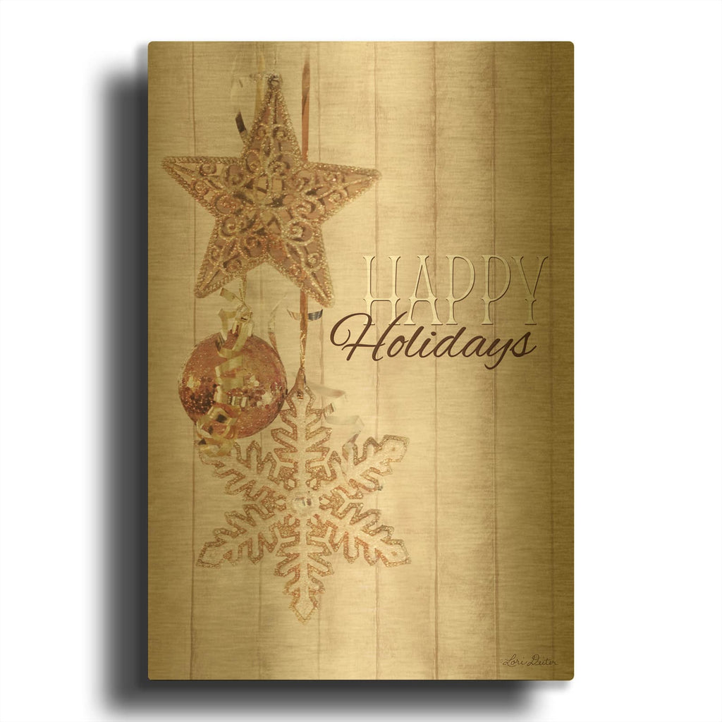 'Gold Sparkle Happy Holidays' By Lori Deiter Gold Metal Wall Art