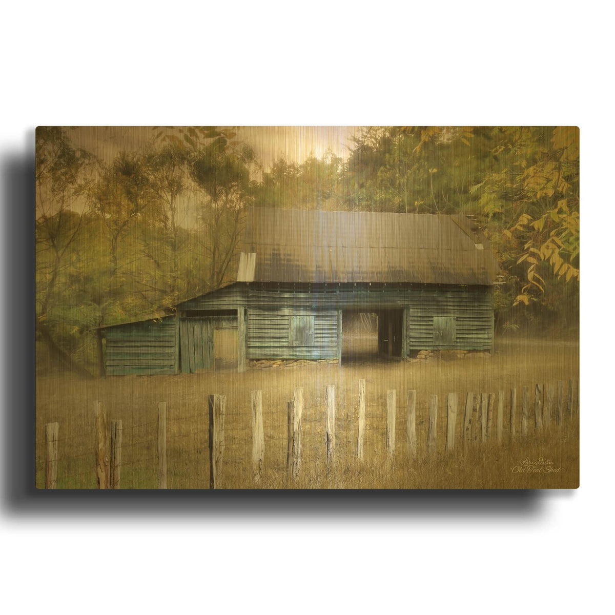 'Old Teal Shed' By Lori Deiter Gold Metal Wall Art