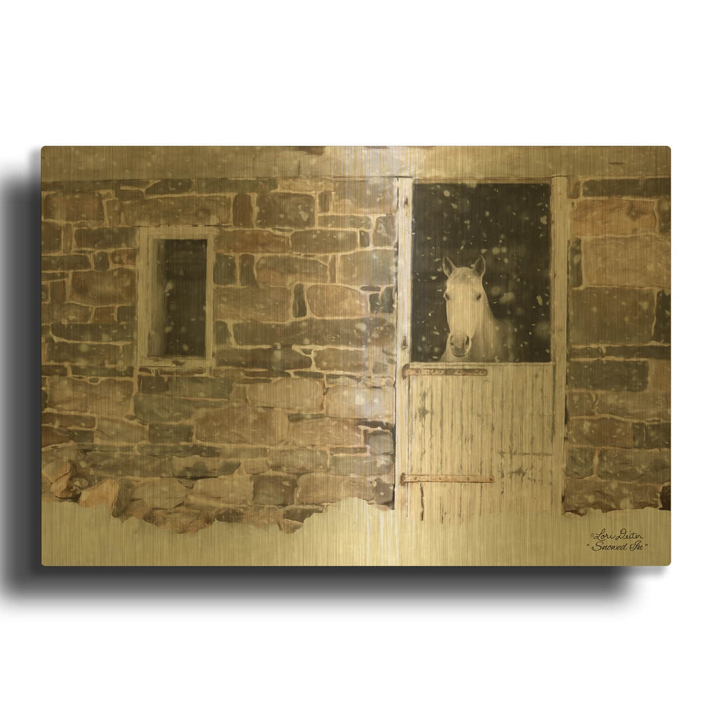 'Snowed in Horse' By Lori Deiter Gold Metal Wall Art