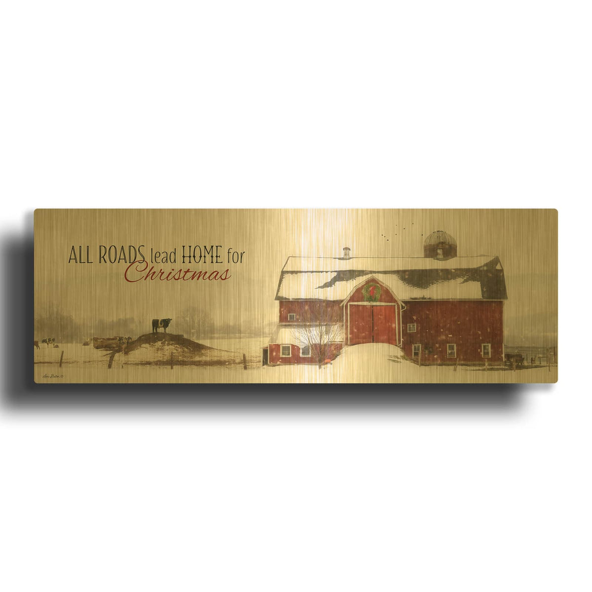 'All Roads Lead Home for Christmas' By Lori Deiter Gold Metal Wall Art