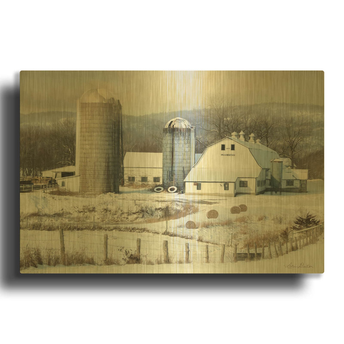 'The Lake Farm' By Lori Deiter Gold Metal Wall Art