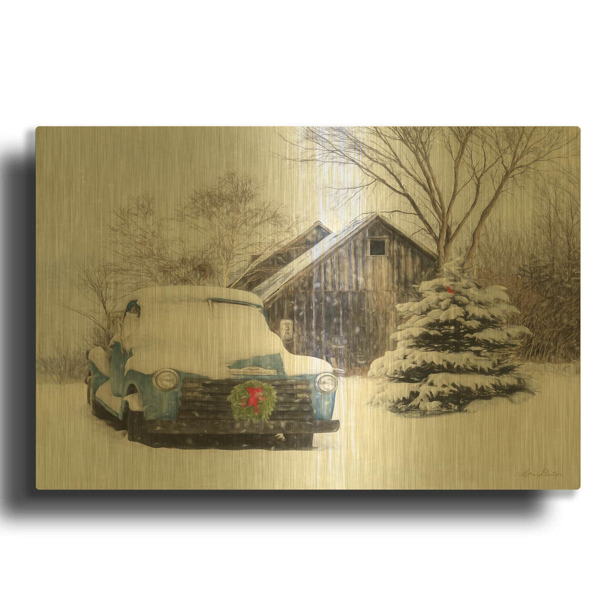'Christmas on the Farm' By Lori Deiter Gold Metal Wall Art