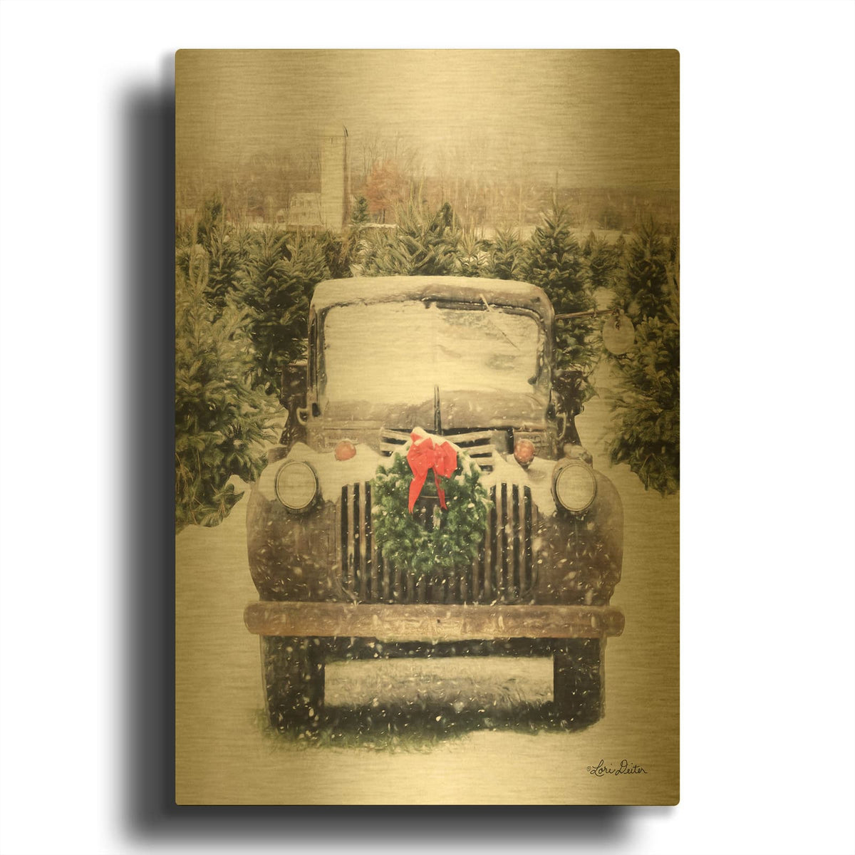 'Winter at the Tree Farm' By Lori Deiter Gold Metal Wall Art
