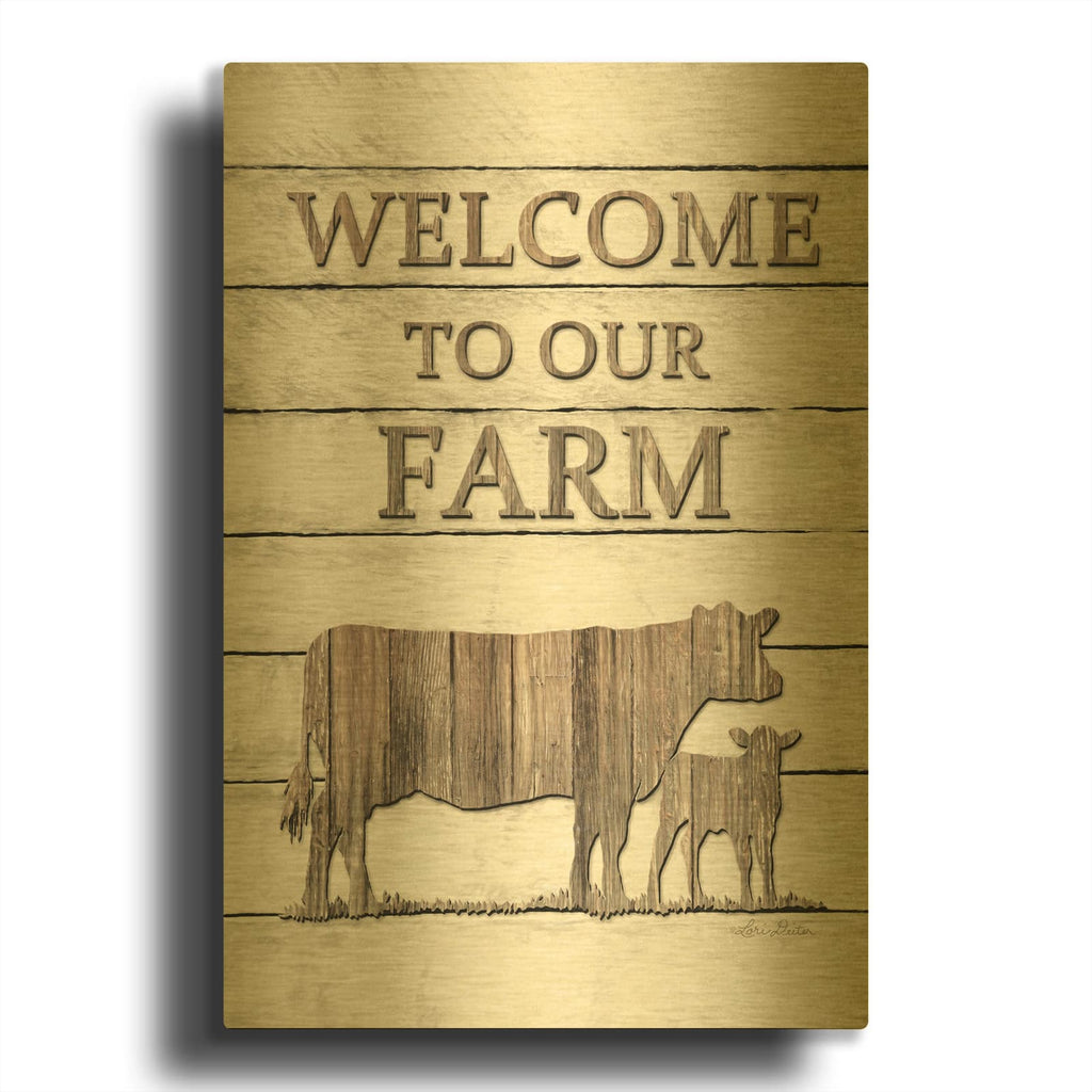 'Cow Welcome to Our Farm' By Lori Deiter Gold Metal Wall Art