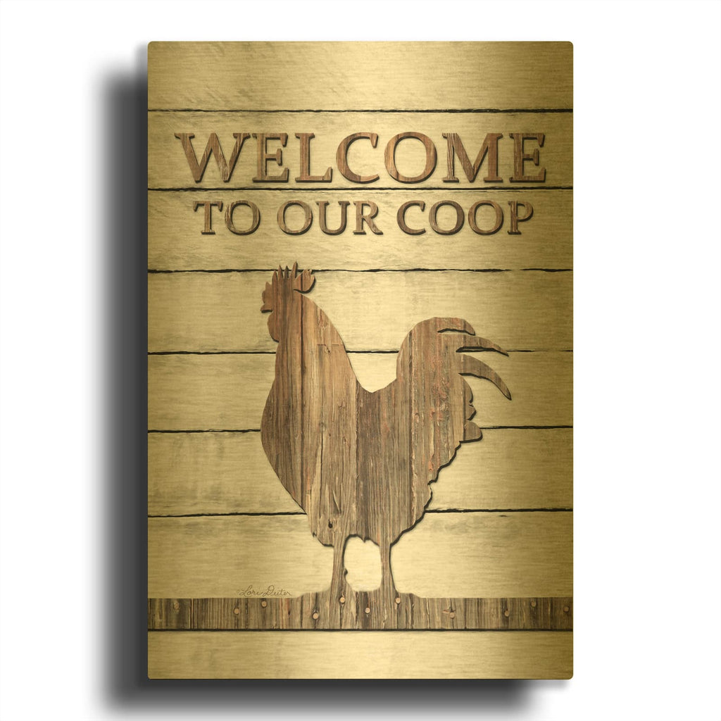 'Welcome to Our Coop' By Lori Deiter Gold Metal Wall Art