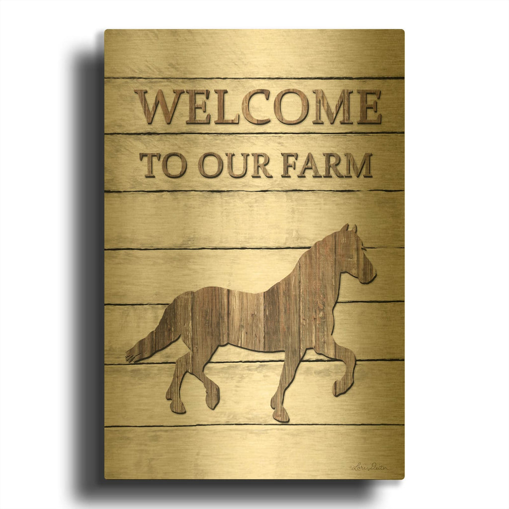'Horse Welcome to Our Farm' By Lori Deiter Gold Metal Wall Art