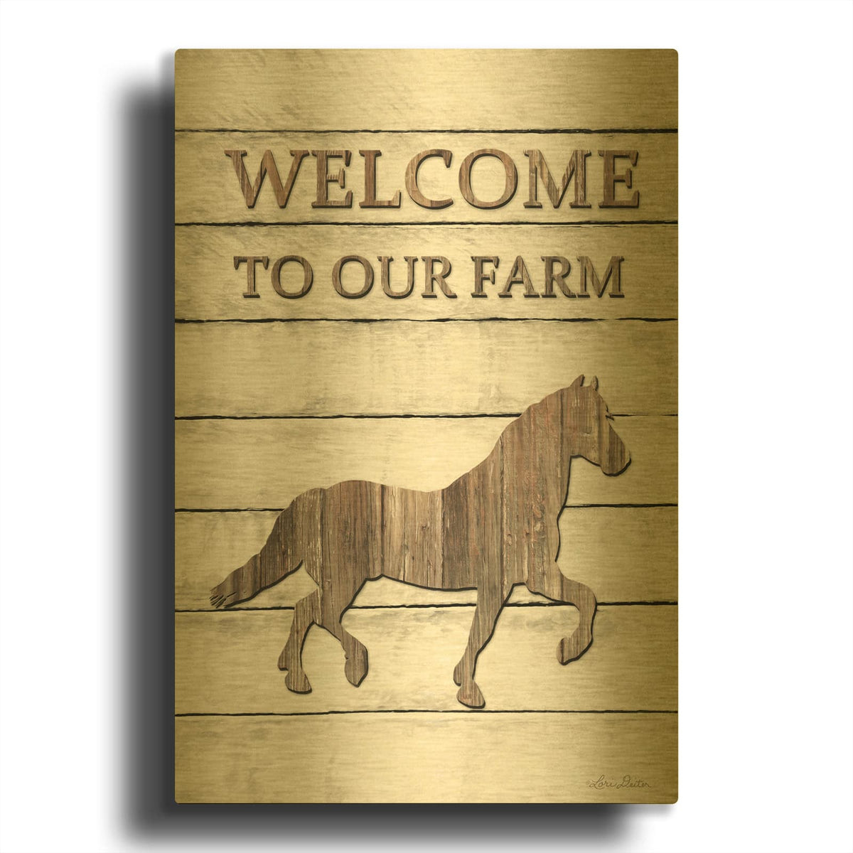 'Horse Welcome to Our Farm' By Lori Deiter Gold Metal Wall Art