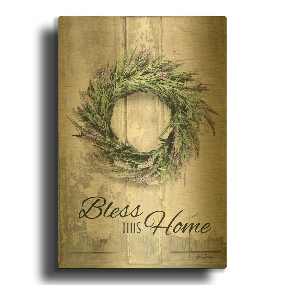 'Bless This Home - Lavender' By Lori Deiter Gold Metal Wall Art