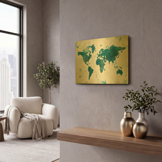 'Discover the World Blue' By Melissa Averinos Gold Metal Wall Art