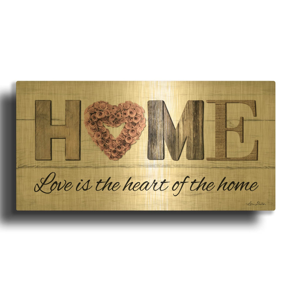 'Love is the Heart of the Home' By Lori Deiter Gold Metal Wall Art