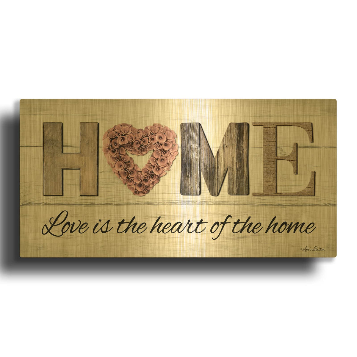 'Love is the Heart of the Home' By Lori Deiter Gold Metal Wall Art