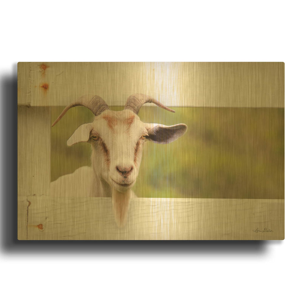 'Goat at Fence' By Lori Deiter Gold Metal Wall Art