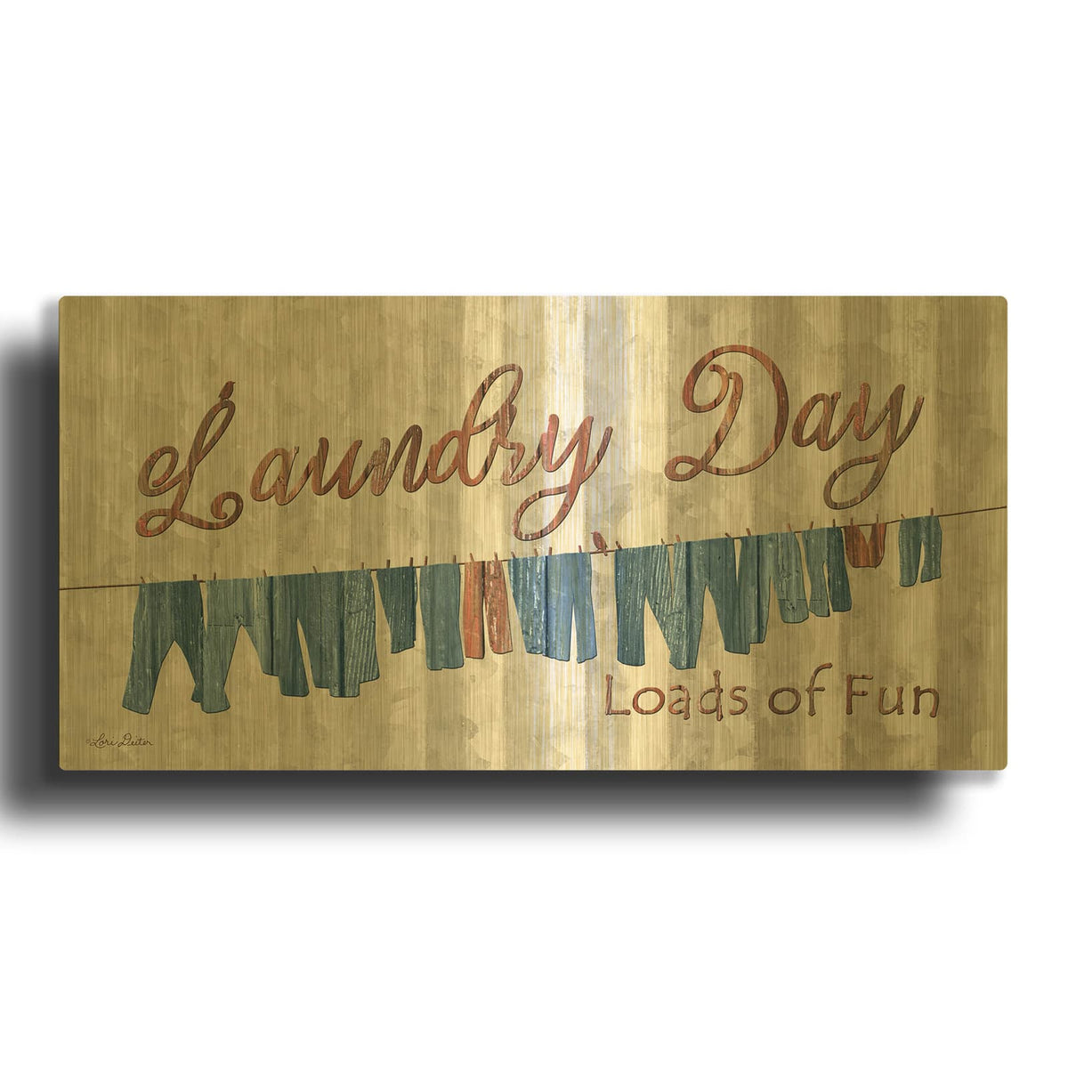 'Laundry Day Loads of Fun' By Lori Deiter Gold Metal Wall Art