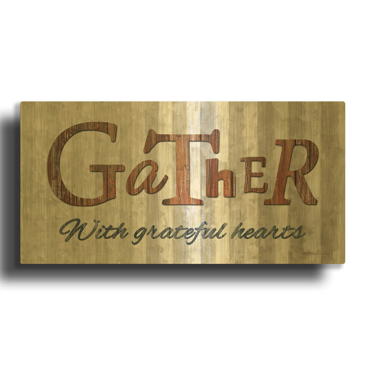 'Gather with Graceful Hearts' By Lori Deiter Gold Metal Wall Art