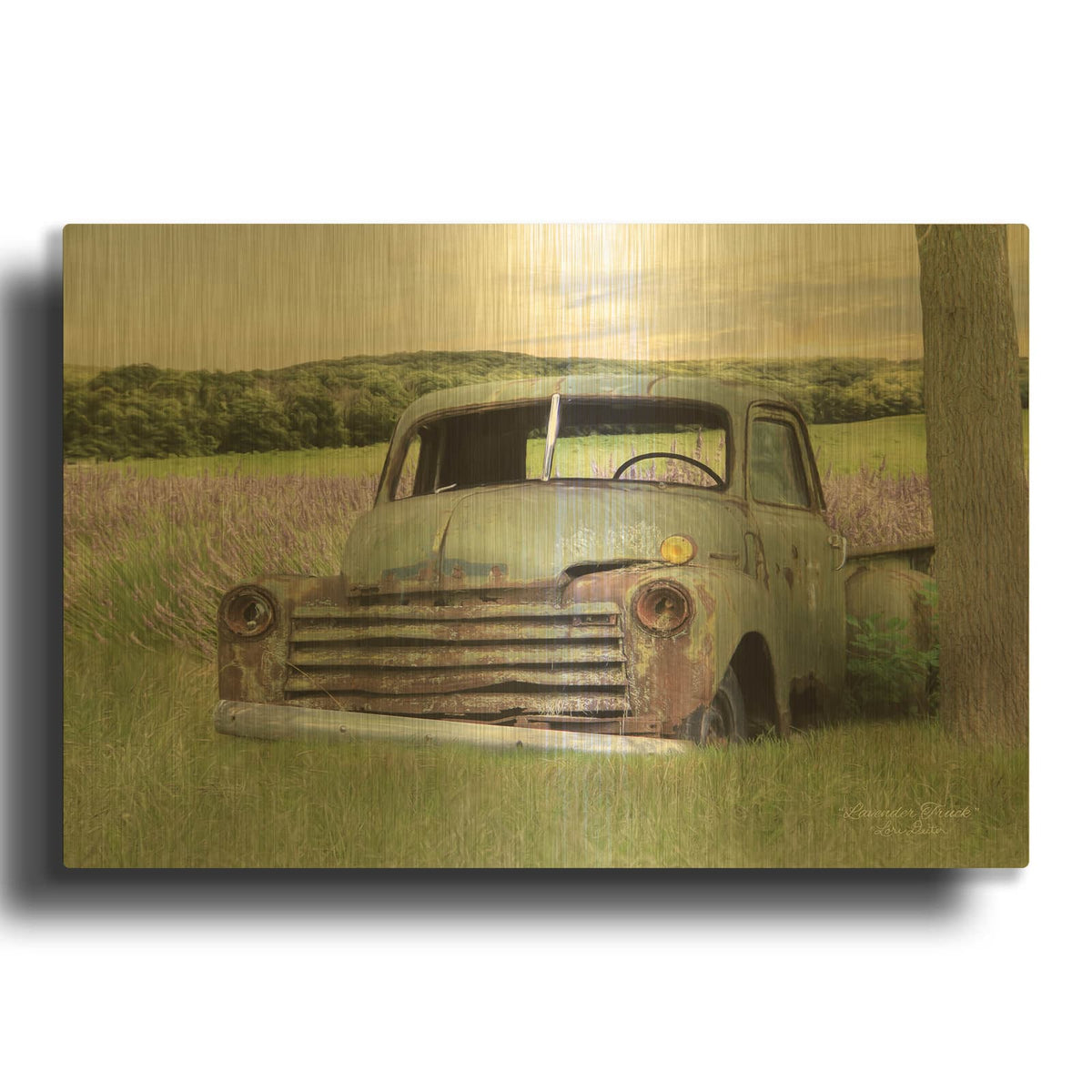 'Lavender Truck' By Lori Deiter Gold Metal Wall Art