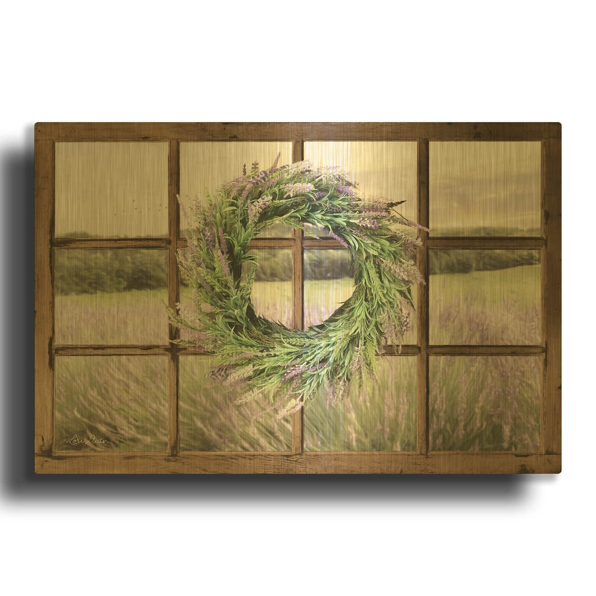 'Lavender Fields Window' By Lori Deiter Gold Metal Wall Art