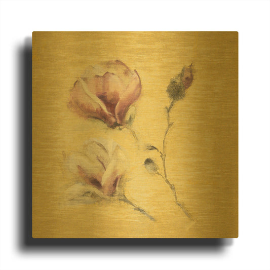 'Magnolia Blossom on Gold' By Cheri Blum Gold Metal Wall Art