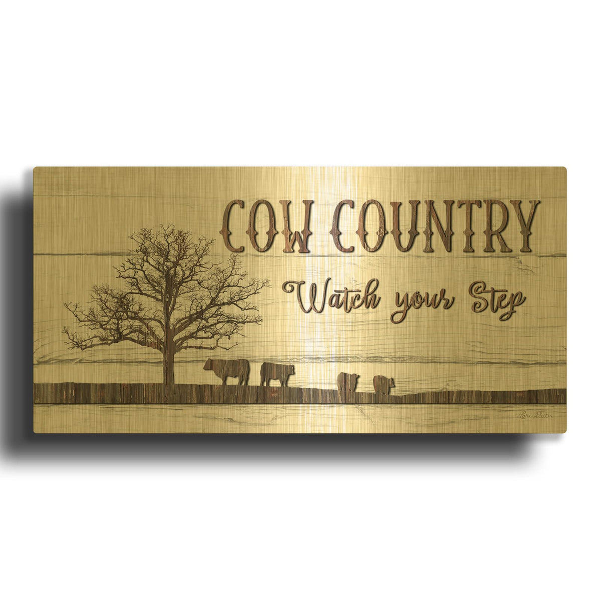 'Cow Country' By Lori Deiter Gold Metal Wall Art