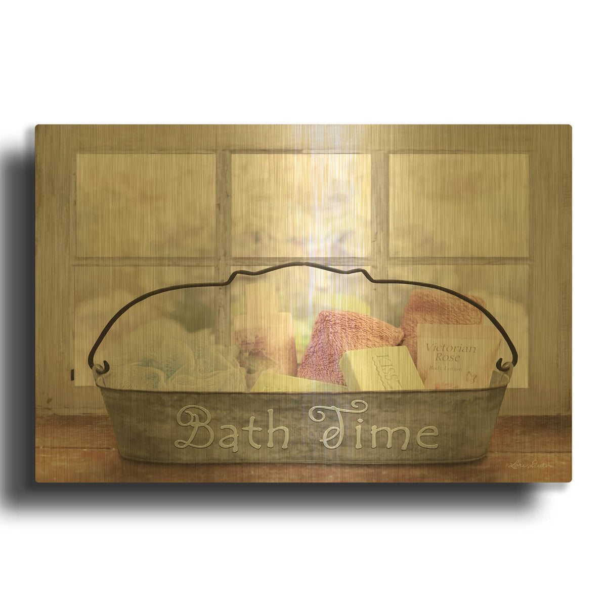'Bath Time' By Lori Deiter Gold Metal Wall Art