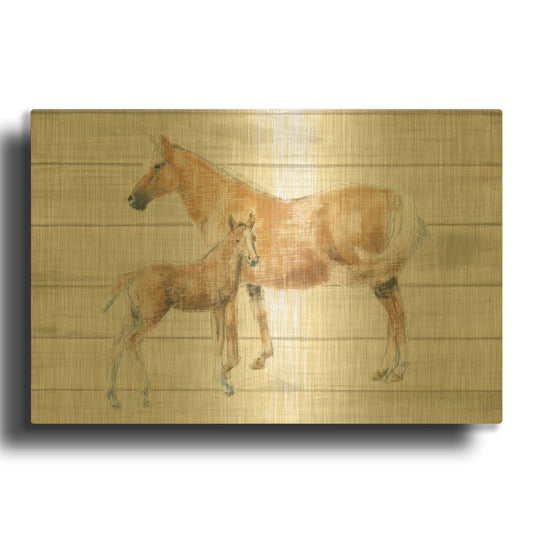 'Horse and Colt on Wood' By Emily Adams Gold Metal Wall Art