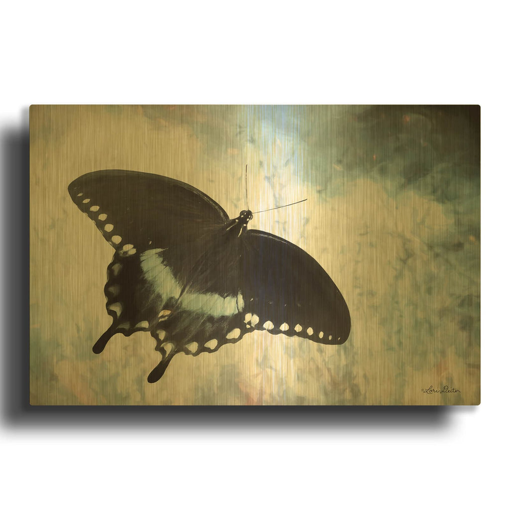 'Teal Butterfly I' By Lori Deiter Gold Metal Wall Art