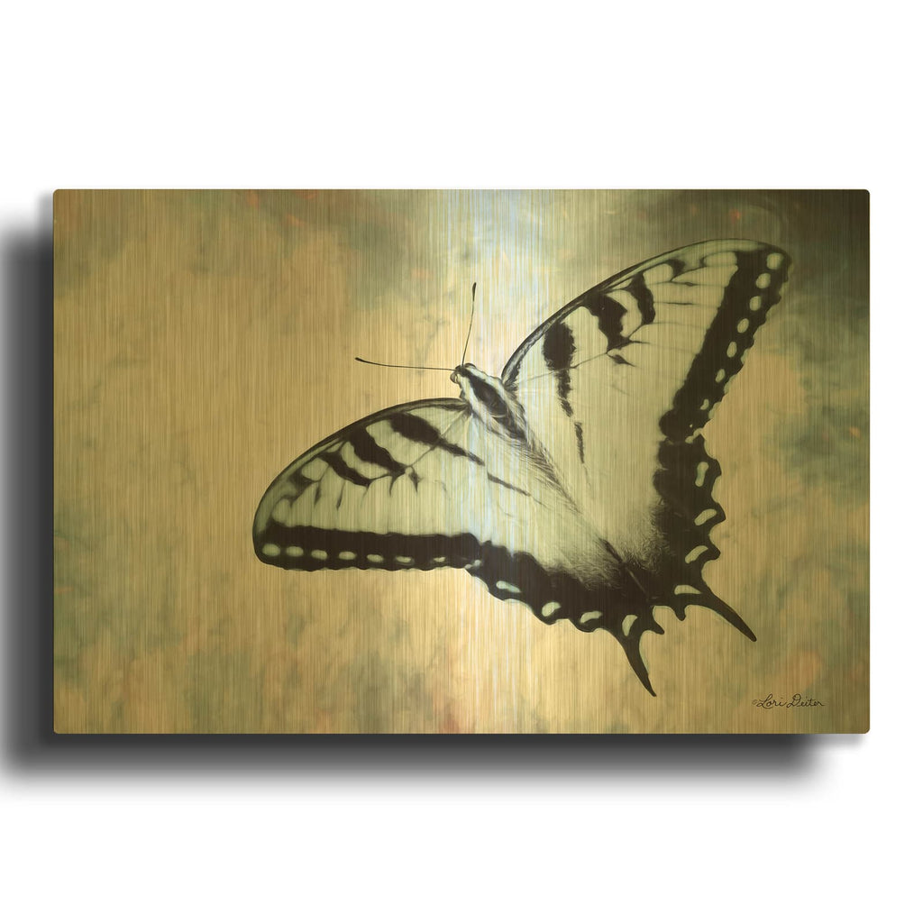 'Teal Butterfly II' By Lori Deiter Gold Metal Wall Art