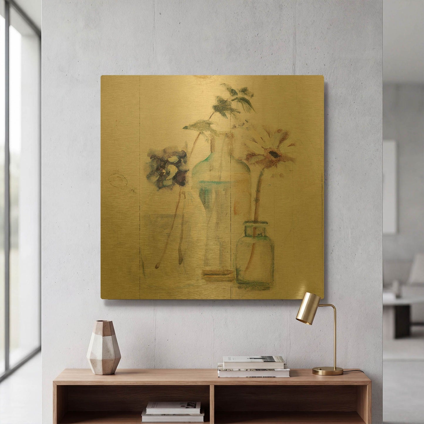 'Blossoms on Birch III' By Cheri Blum Gold Metal Wall Art