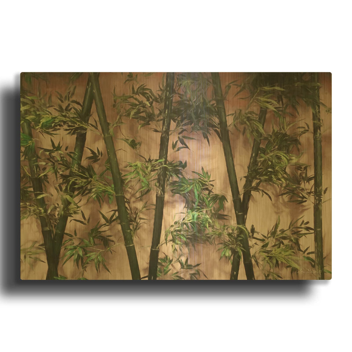 'Bamboo on Blush' By Lori Deiter Gold Metal Wall Art