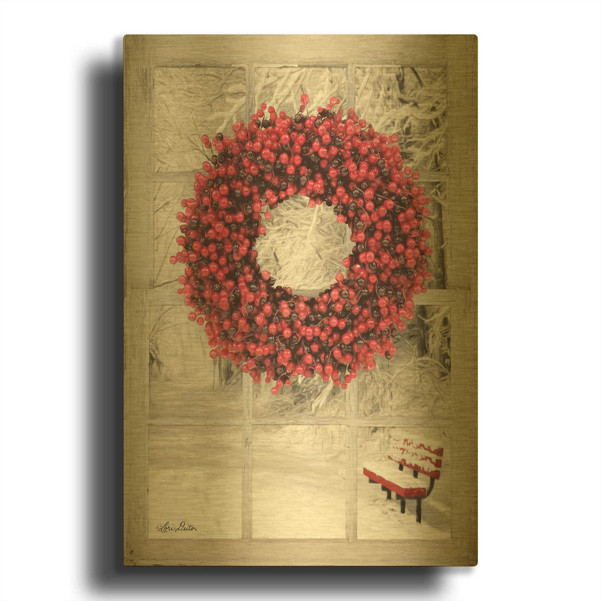 'Beaded Wreath View I' By Lori Deiter Gold Metal Wall Art