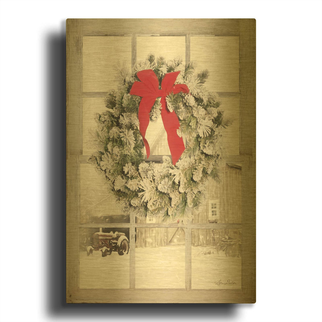 'On the Farm Window View' By Lori Deiter Gold Metal Wall Art