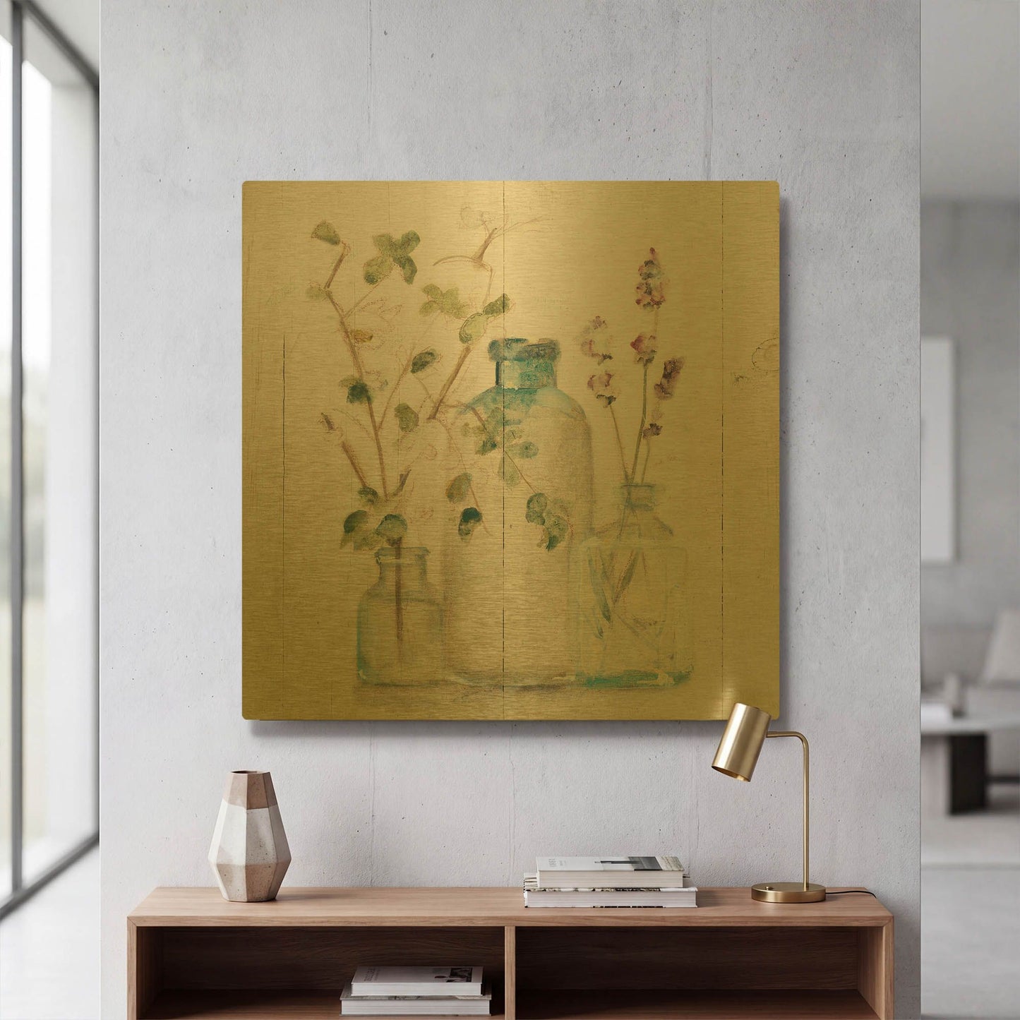 'Blossoms on Birch V' By Cheri Blum Gold Metal Wall Art