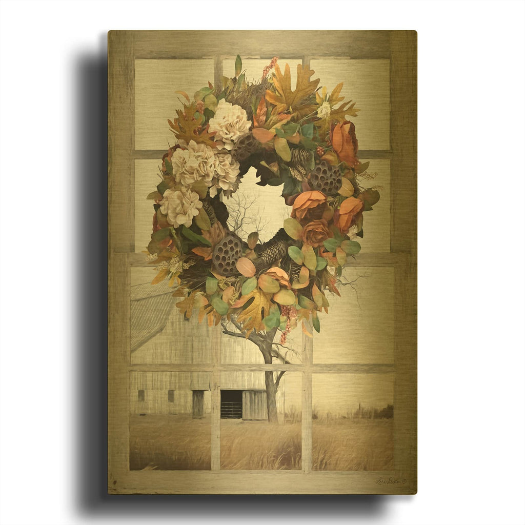'Fall Window View I' By Lori Deiter Gold Metal Wall Art