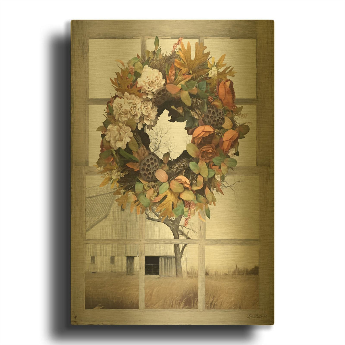 'Fall Window View I' By Lori Deiter Gold Metal Wall Art