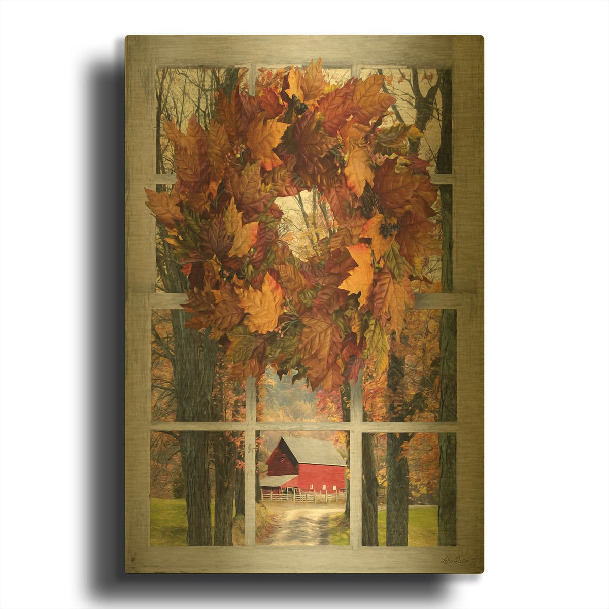 'Fall Window View II' By Lori Deiter Gold Metal Wall Art