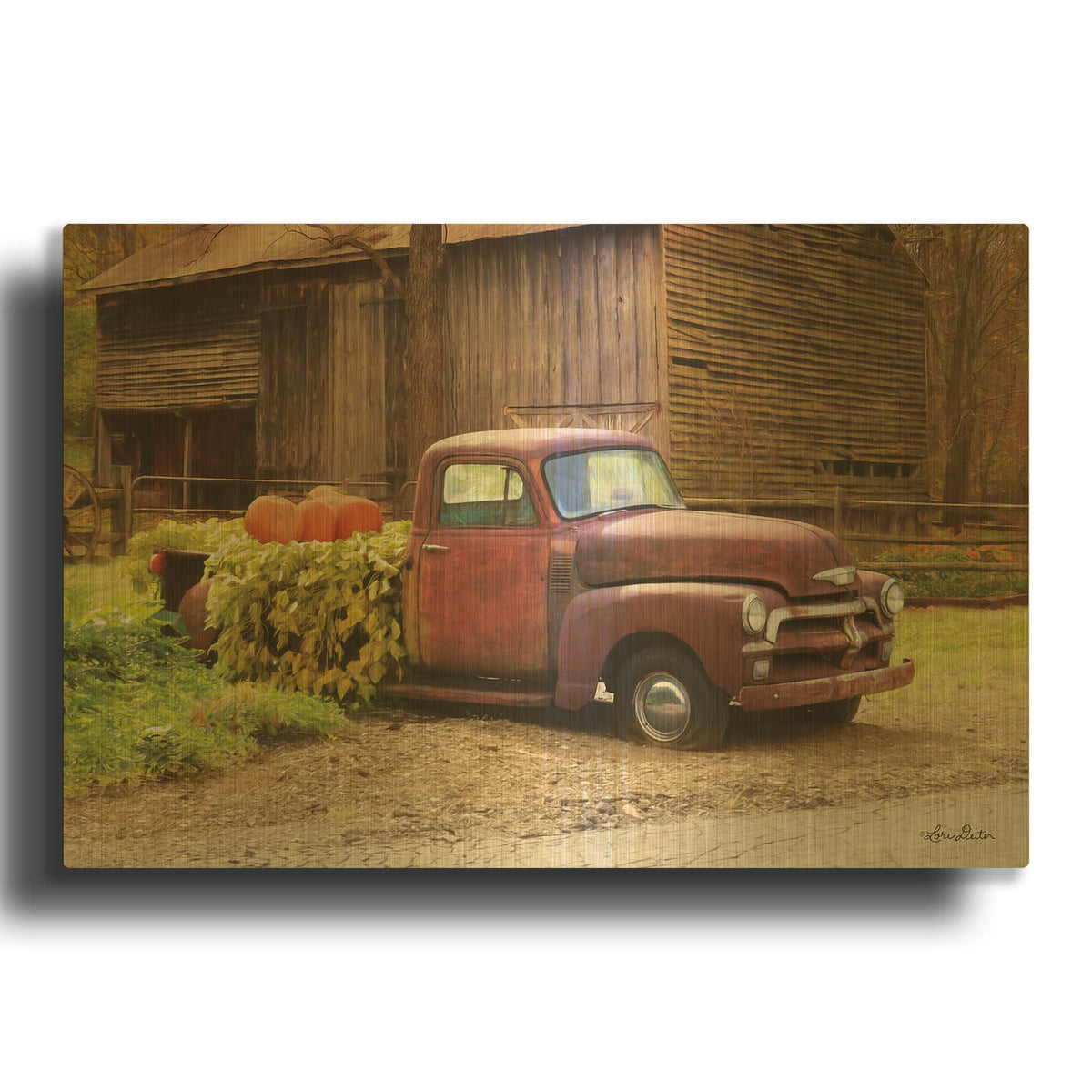 'Fall Pumpkin Truck' By Lori Deiter Gold Metal Wall Art