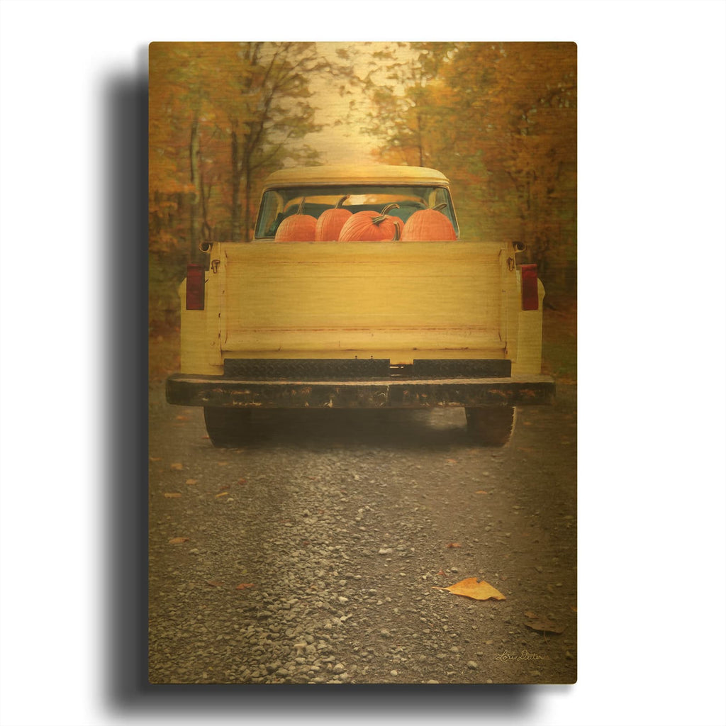 'Yellow Pumpkin Hauler' By Lori Deiter Gold Metal Wall Art