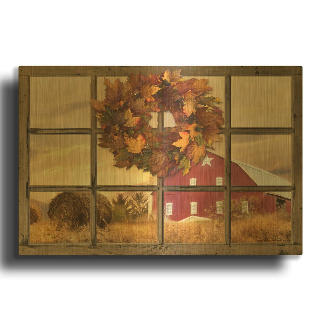 'Fall Window View' By Lori Deiter Gold Metal Wall Art