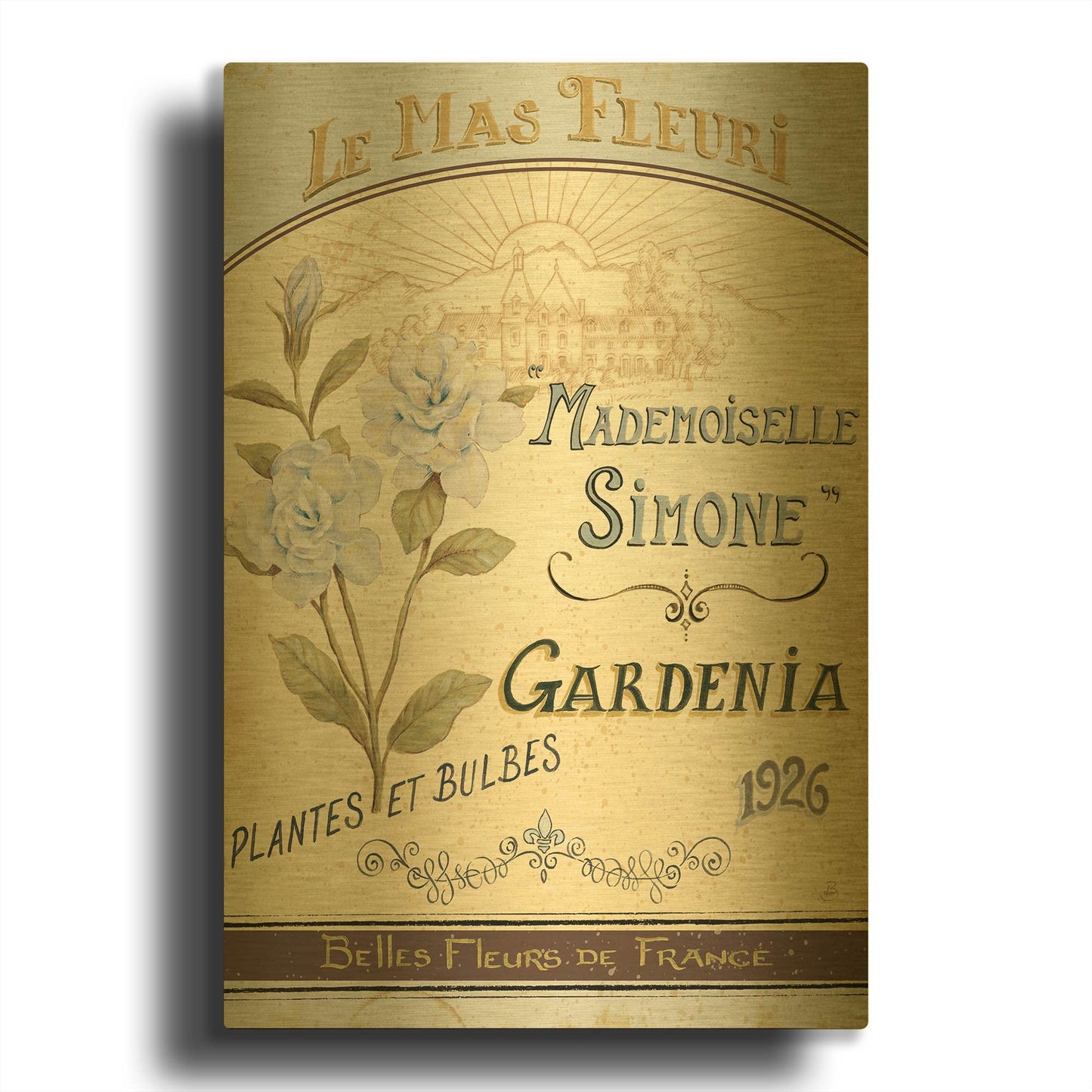 'French Seed Packet IV' By Daphne Brissonnet Gold Metal Wall Art