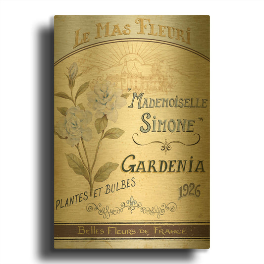 'French Seed Packet IV' By Daphne Brissonnet Gold Metal Wall Art