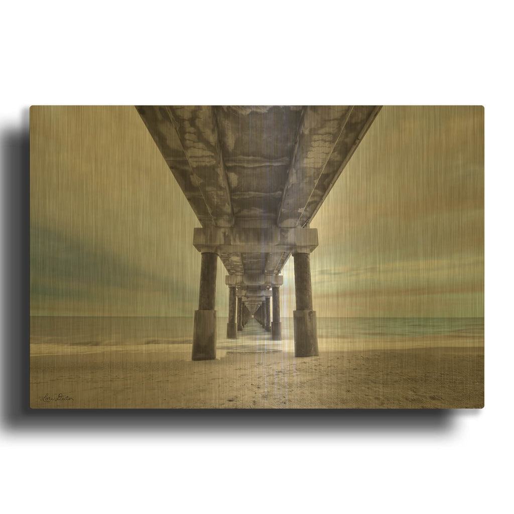 'Beneath the Outer Banks Beach Pier' By Lori Deiter Gold Metal Wall Art