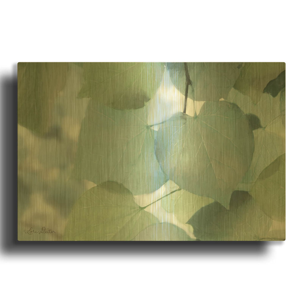 'Aqua Leaves' By Lori Deiter Gold Metal Wall Art
