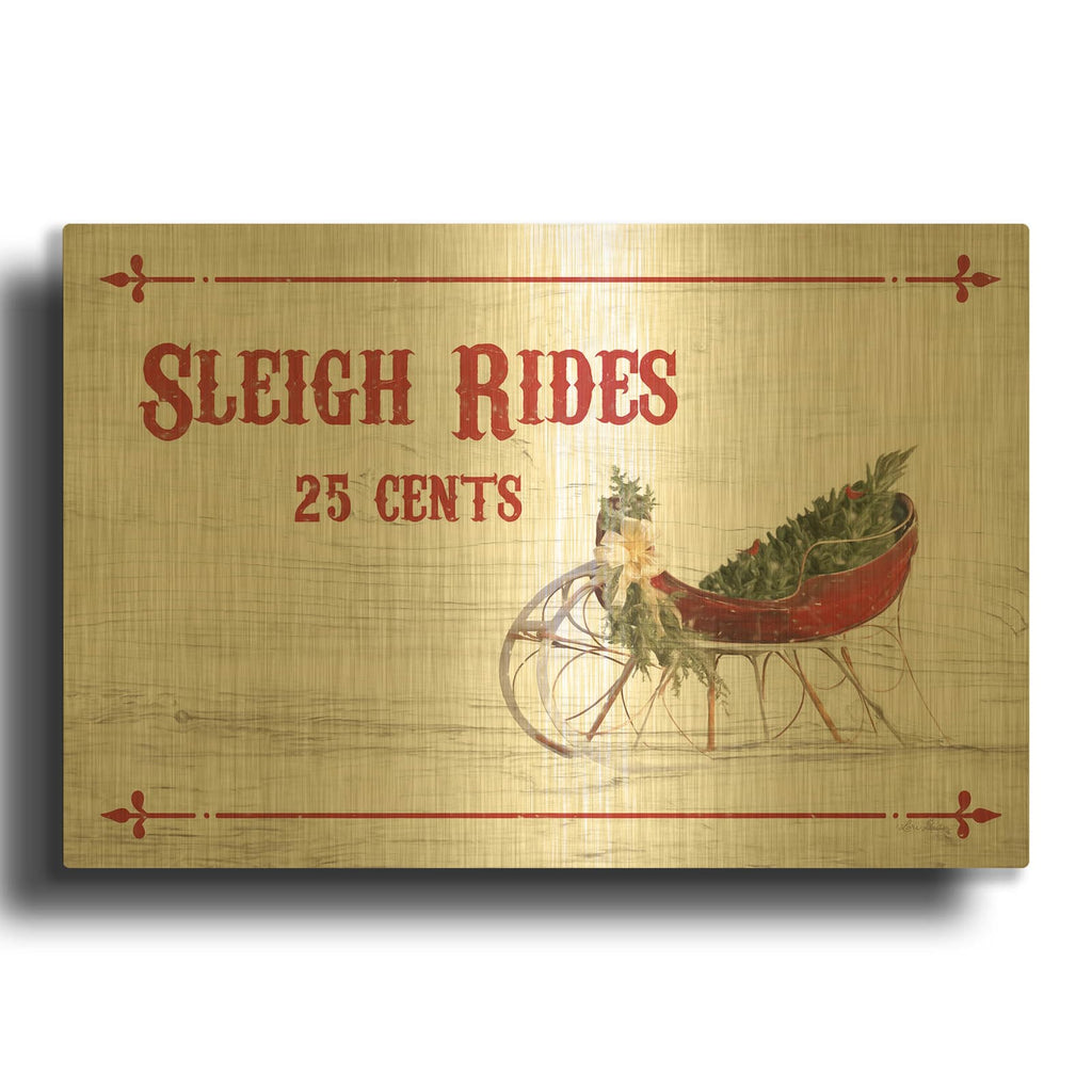 'Sleigh Rides 25 Cents' By Lori Deiter Gold Metal Wall Art