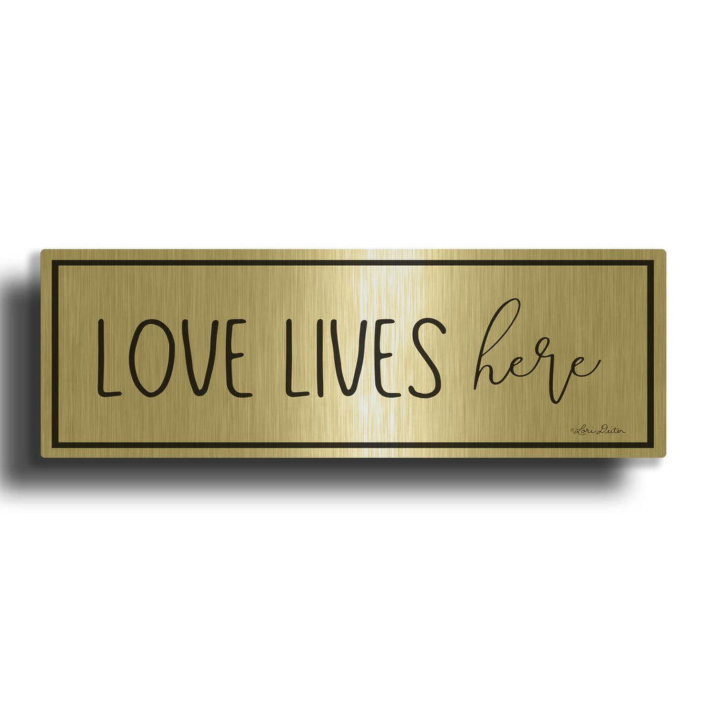 'Love Lives Here' By Lori Deiter Gold Metal Wall Art