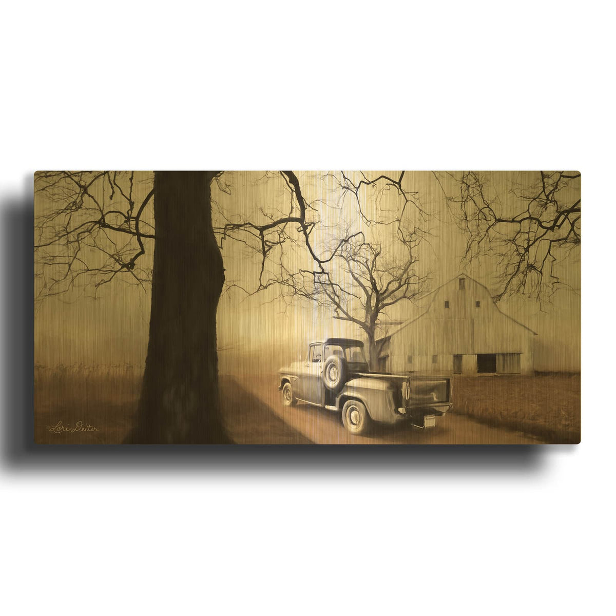 'Millersburg Sunrise with Truck' By Lori Deiter Gold Metal Wall Art