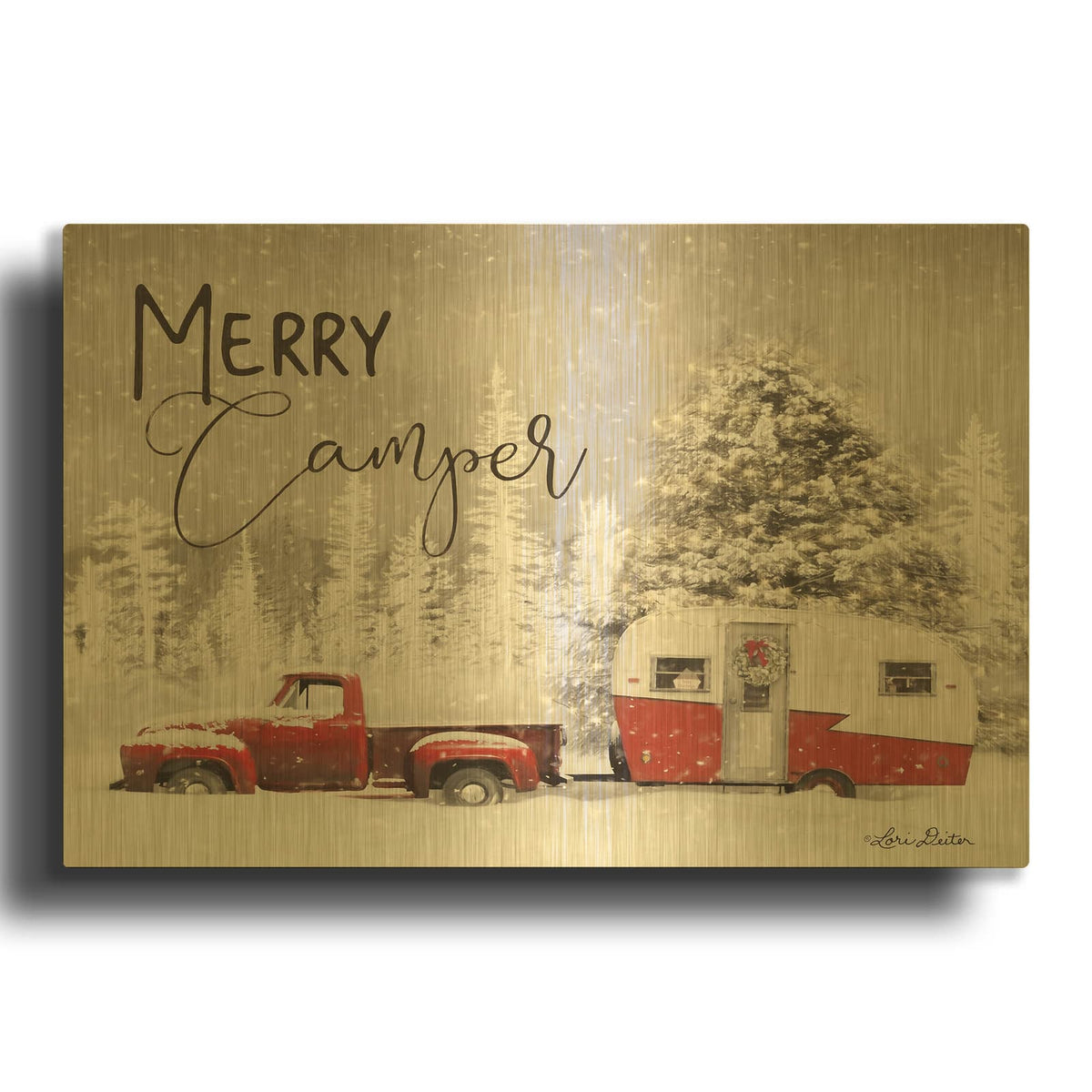 'Merry Camper' By Lori Deiter Gold Metal Wall Art